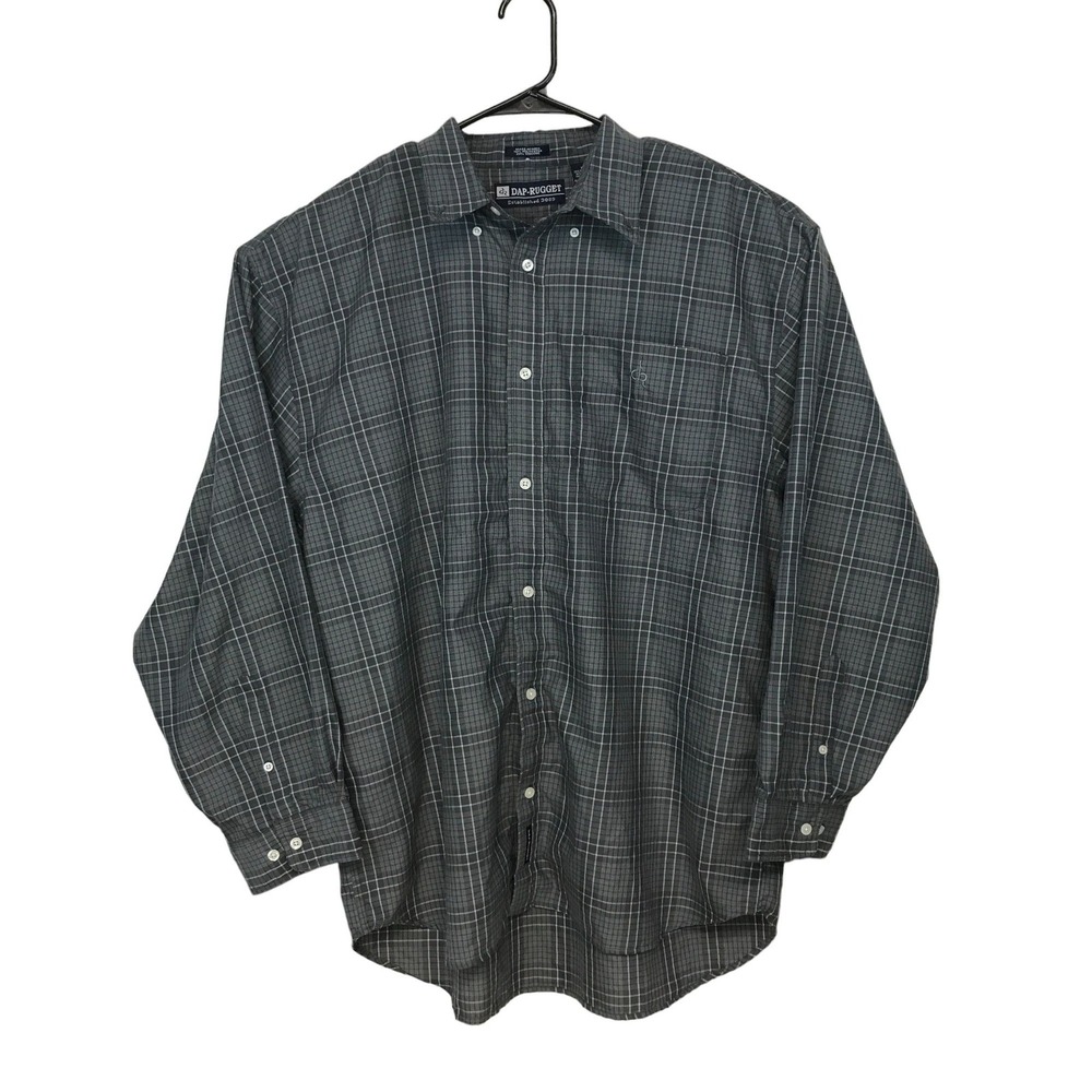 Dap-Rugget Mens XL Plaid Button Down Shirt Grey White Long Sleeve RN 68773